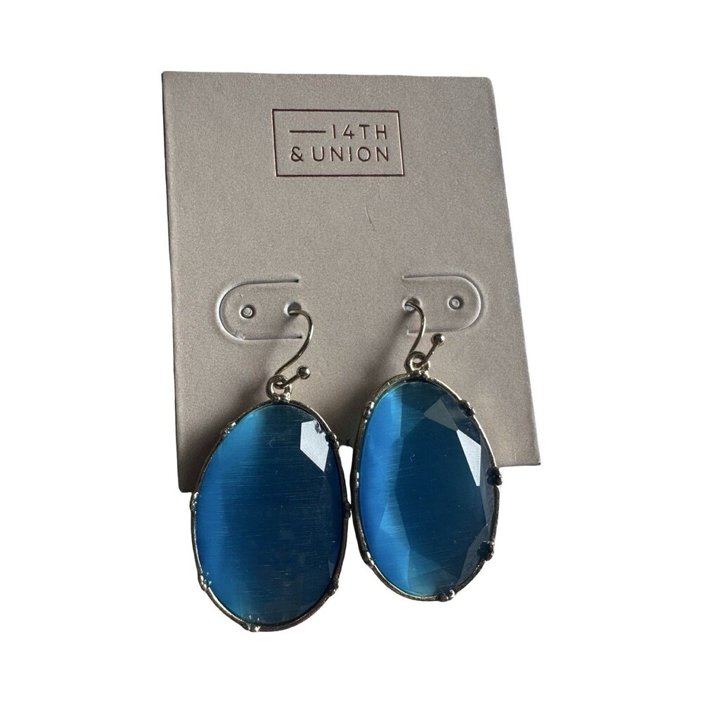 NEW 14th & Union blue oval-shaped drop earrings